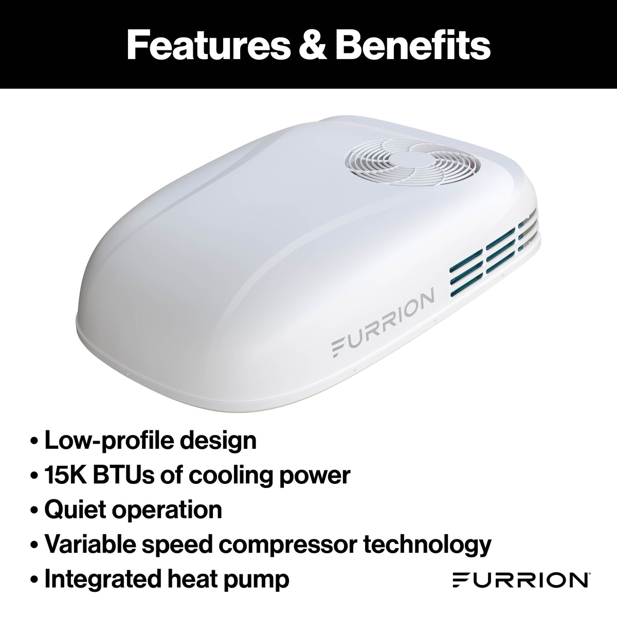 Furrion Chill® Cube 15K Low-Profile Variable Speed RV Rooftop Air Conditioner with Heat Pump LOW-PROFILE-R32-AC-HEAT-PUMP-VARIABLE-SPEED