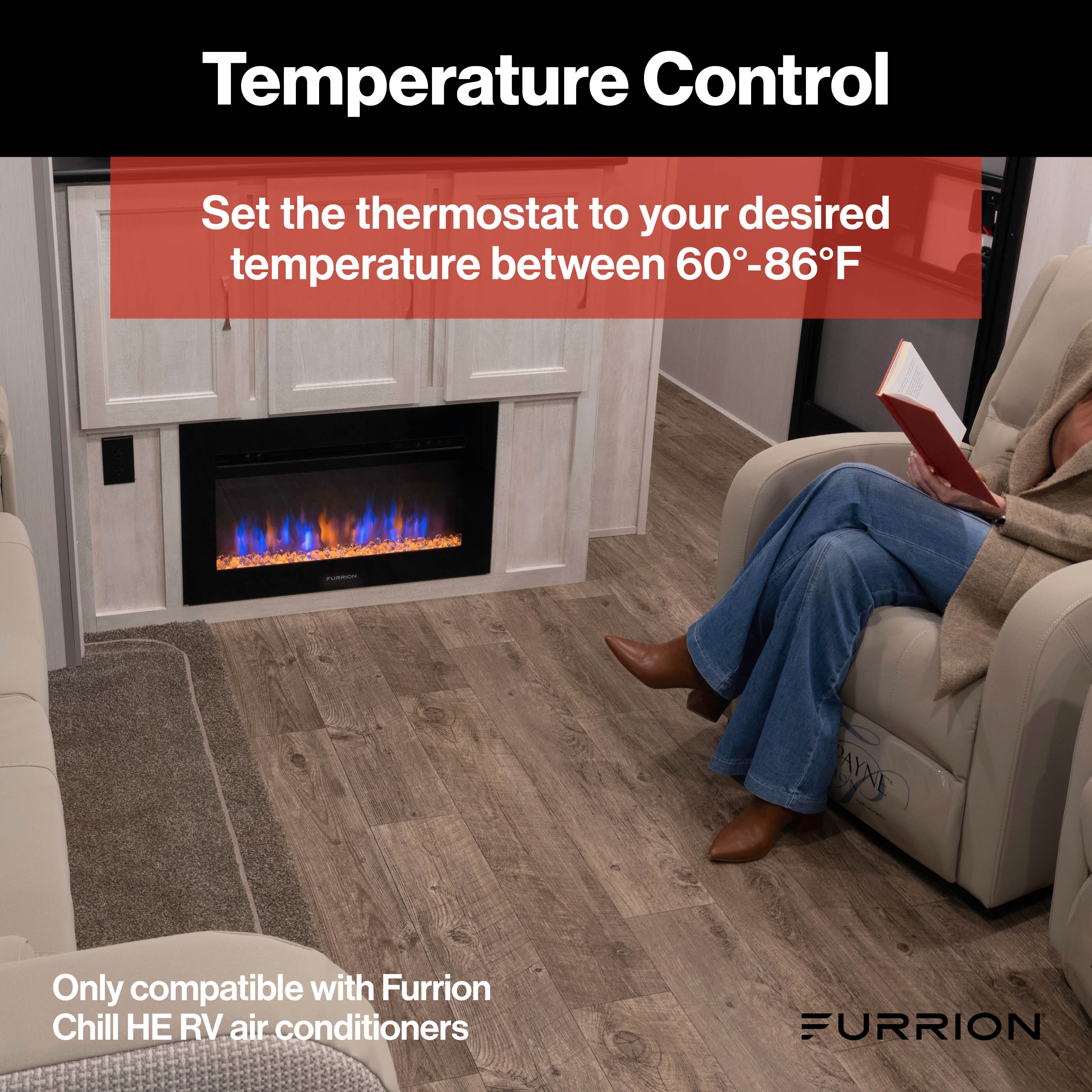 Furrion Chill® Single-Zone Basic Backlit LED Wall Thermostat - Black, 2 Fan Speeds (R32) #FACW10ESSA2-BL-AM2024042659