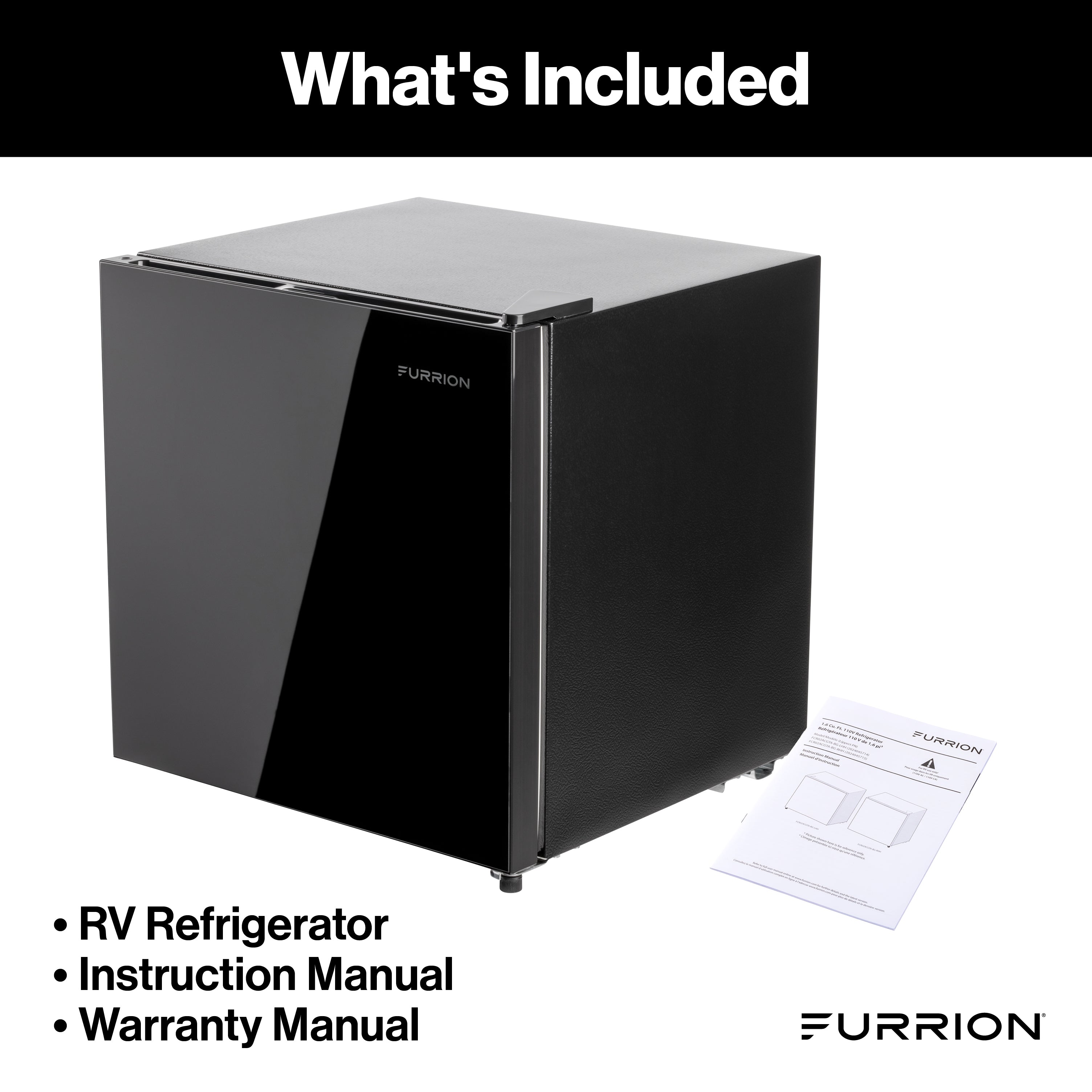 Furrion RV Refrigerator - 110V, 1.6 cu. ft., Black Glass Finish 1-6-CUFT-110V-REFRIGERATOR-NO-FREEZER