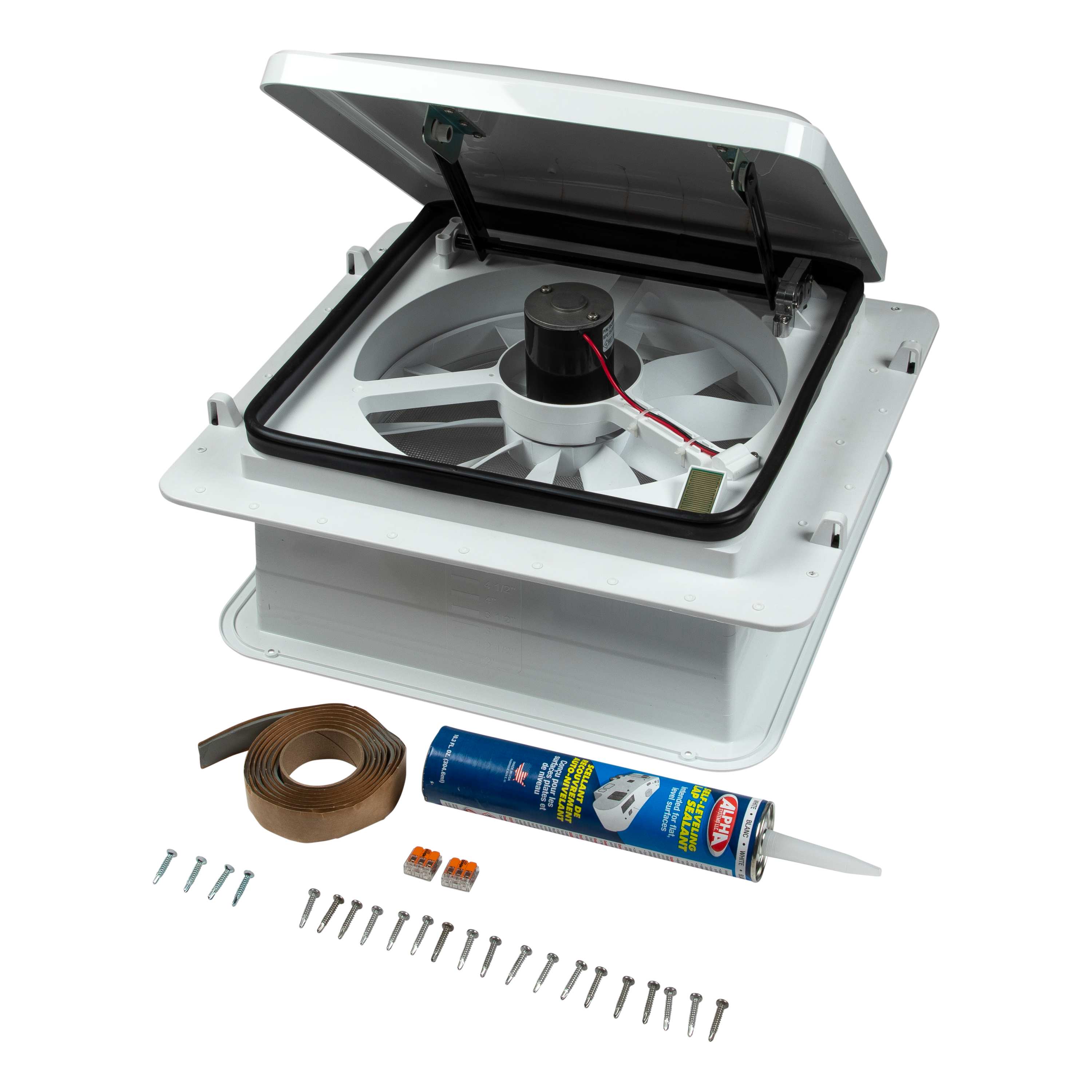 Furrion RV Roof Vent Fan with Lid Install Kit - 14" White #FVF14D90R6A-PS-AM 2023042193