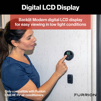 Furrion Chill® Single-Zone Basic Backlit LED Wall Thermostat - Black, 2 Fan Speeds (R32) #FACW10ESSA2-BL-AM2024042659